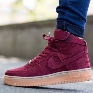 Maroon high top Nike Air Force ones, lightly worn!